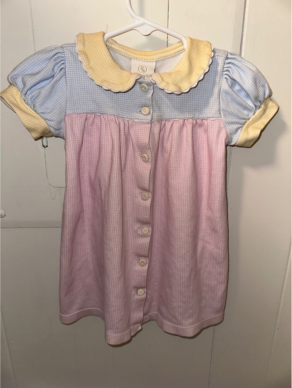 Lullaby Set Toddler Dress Size 2T Pink Blue Yellow Gingham Button-Front